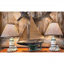 Matching Pair of Hand-painted and Glazed Porcelain Lighthouse Table Lamps. Nautical Coastal Lighting