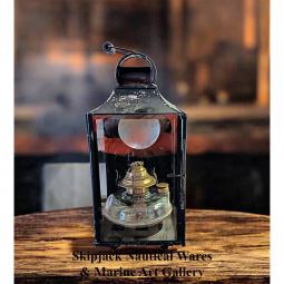 An American Mid 19th Century Painted Mason's Tin Lantern With Fluid Lamp