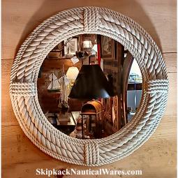 Round Nautical Designed Mirror With Rope Frame