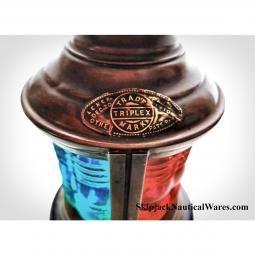 Triplex Brass Combination Boat Bow Light On Lighted Base-Nautical Accent Table Top Lamp