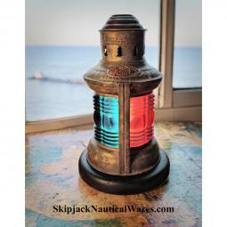 Triplex Combination Boat Bow Light Displayed On A Lighted Base-Nautical Accent Table Top Lamp