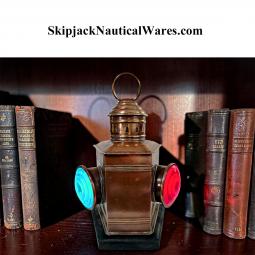 Antique Brass Combination Boat Navigation Light With Bull's Eye Lens on Custom Light Stand