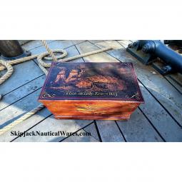 A 19th Century Pine Chest With American Naval Battle Scene "Action on Lake Erie, 1813"