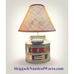 Nautical Table Lamp- Repurposed Old Metal Fishing Pail With Painted Signal Flags on front