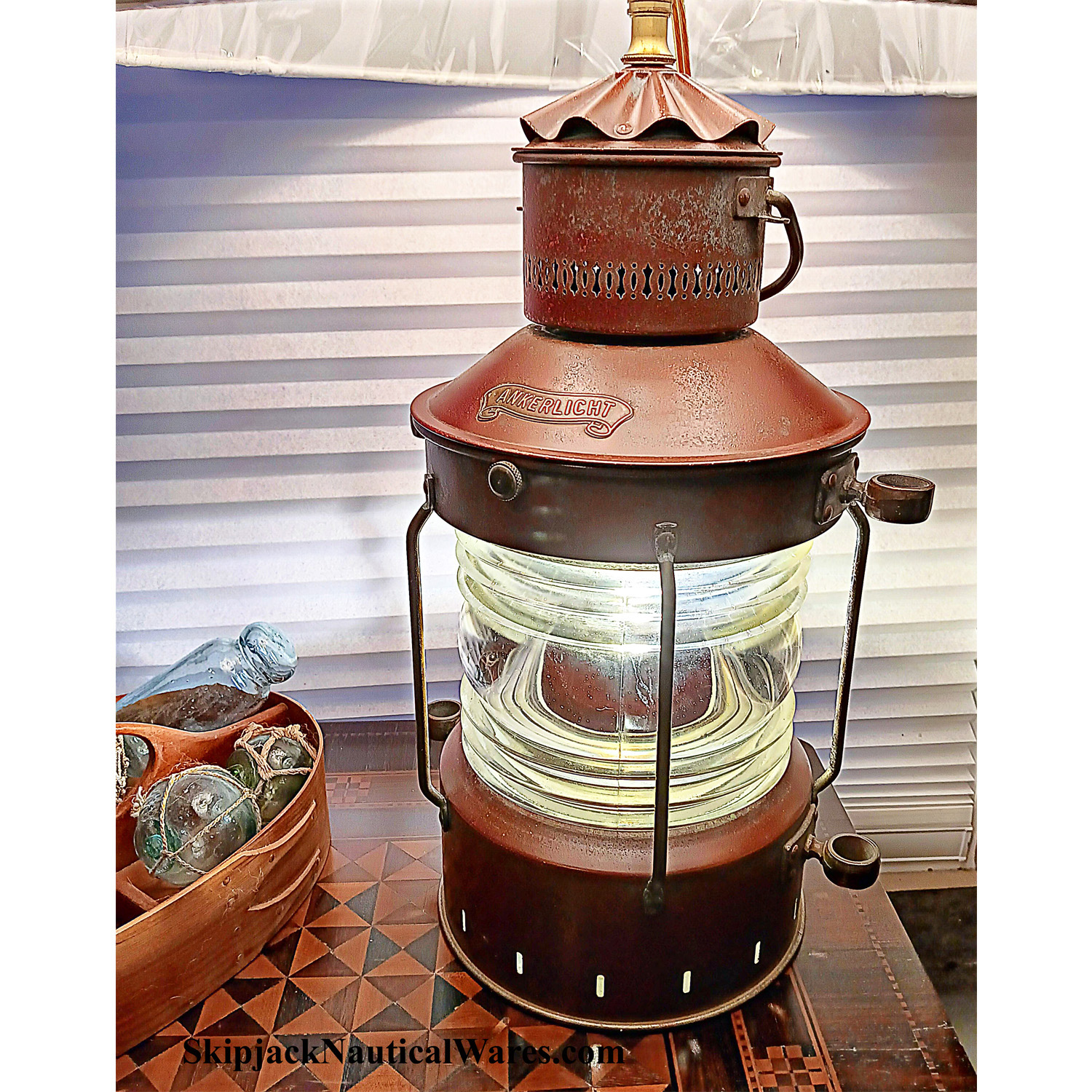 Large Copper & Brass Dutch Made Anchor Light Nautical Table Lamp