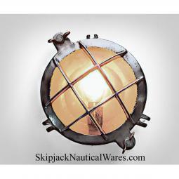 Vintage Aluminum Four Barf Caged Light With Domed Glass Cover