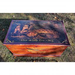 A 19th Century Pine Chest With American Naval Battle Scene "Action on Lake Erie, 1813""