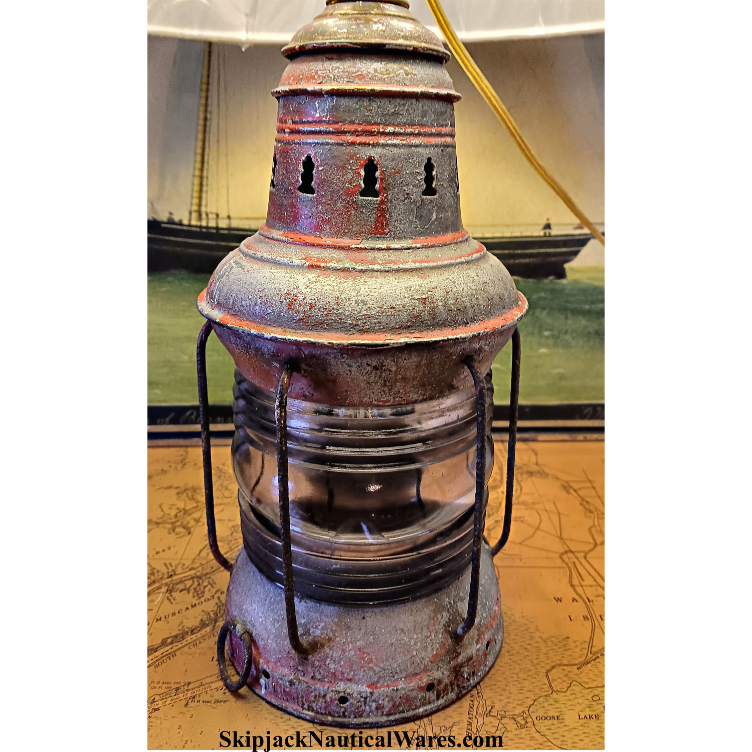 Antique American Marine Anchor Lantern- Nautical Table Lamp