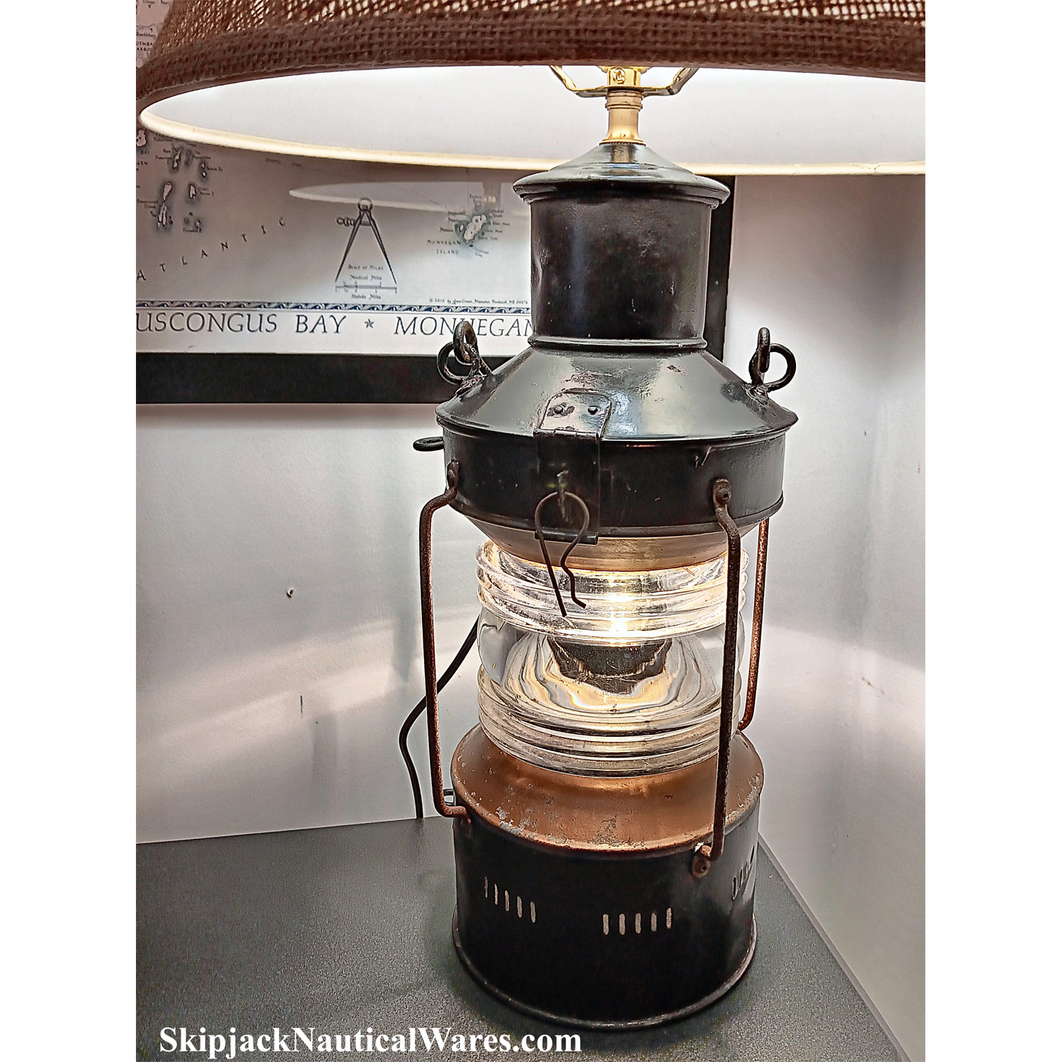 Galvanized Metal Anchor Lantern Table Lamp Nautical Lamps Lighting