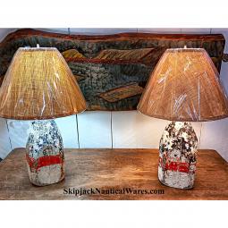 Pair of Vintage Wood Lobster Trap Markers- Nautical Table Lamps
