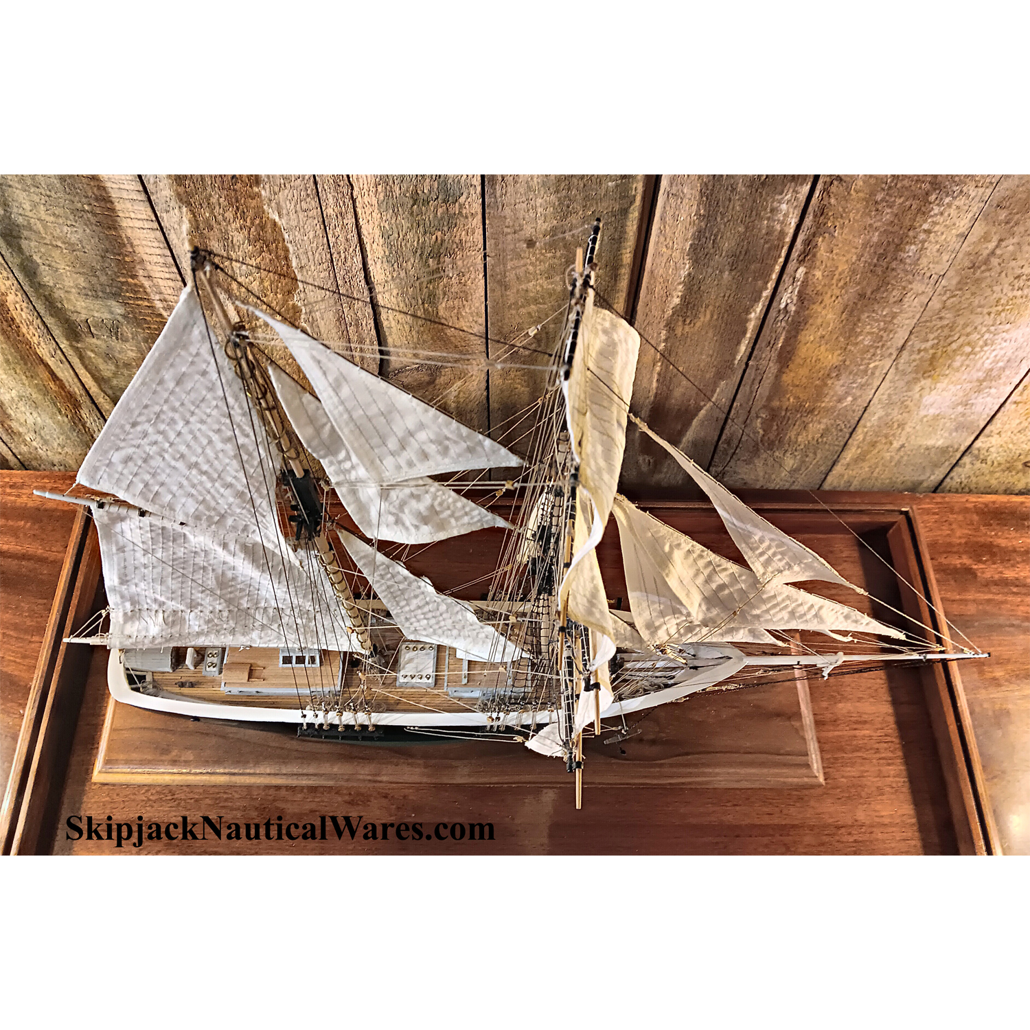 Handcrafted, Fully Rigged Cased Model Of The Brigantine 'NEWSBOY