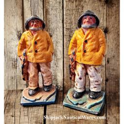 Pair of Old Salt Fishermen Cast Iron Bookends