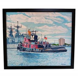 "Moran Tug- Norfolk & Portsmouth" Acrylic Painting on canvas by William Reingold (1926-2002)