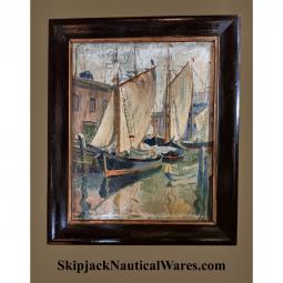 Schooners at Harbor Cove,  Gloucester Mass., Painting, Oil on Canvasboard