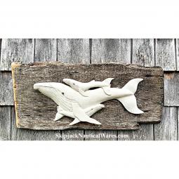 Carved Pod of Whales on Barnboard