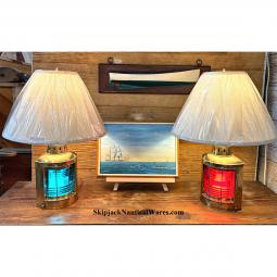 Matching Pair of 20th Century All Brass Port & Starboard Nautical Table Lamps