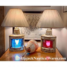 Matching Pair of Antique Port & Starboard Navigation Lights- Nautical Table Lamps
