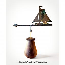 Old  Sailboat Iron Weathervane Topper on Baluster Base