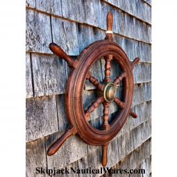 Six-Spoke Mahogany Boat or Yacht Wheel, 20th C. -- 31" diam.