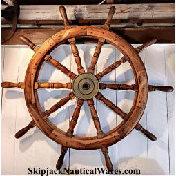 Teak Ship's Wheel, 48" diam.