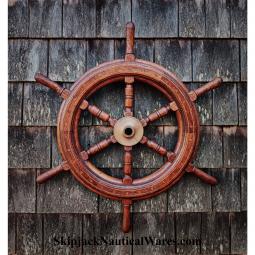Mid-20th Century Six-Spoke Oak Boat or Yacht Wheel -- 28" diam.