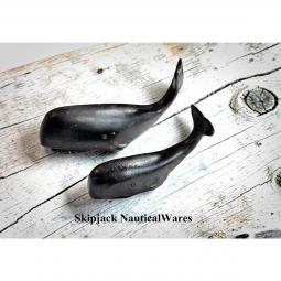 Pair of Cast-Iron Sperm Whale Paperweights- Two sizes