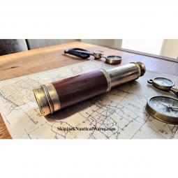 Victorian Period Single Draw Brass and Mahogany Officers Pocket Spyglass