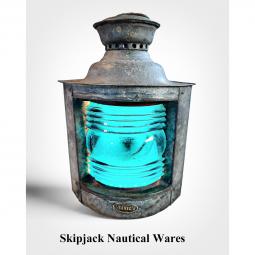 Helvic's Galvanized Metal Starboard Running Light With Cobalt Blue Fresnel Lens