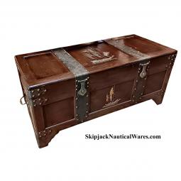 Mid-20th Century Teak & Camphorwood Chinese Trunk With Brass Decor