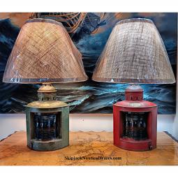 Matching Pair of Triplex Port & Starboard Nautical Table Lamps