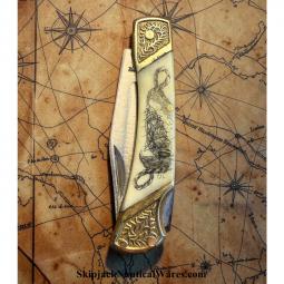 Bone Scrimshaw Folding Pocket Knife