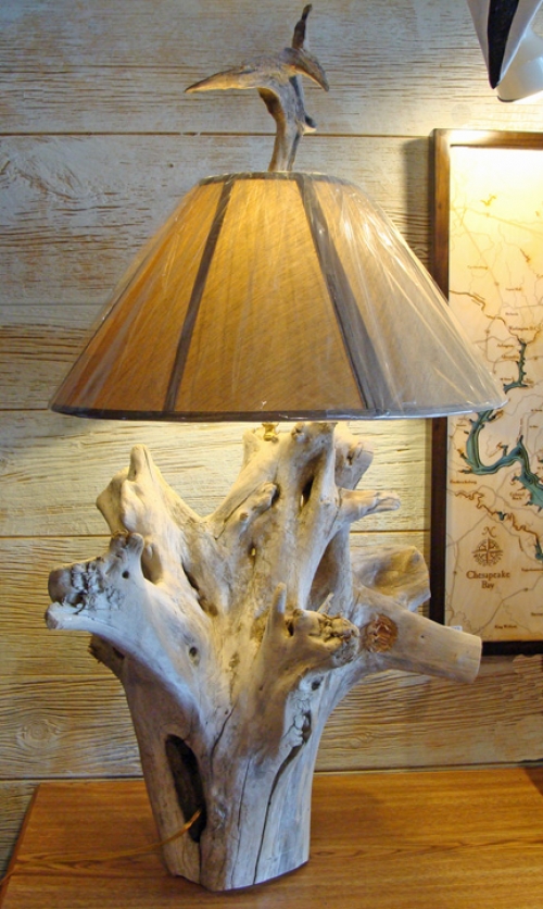 Natural Cedar Driftwood Lamp Skipjack Nautical Wares Natural Cedar Driftwood Lamp, Driftwood Lamp Shade Finial