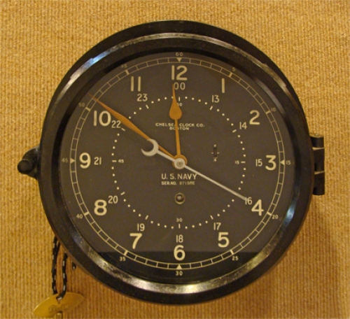 8 1/2" Chelsea Type B 12/24 Hour Engine Room Clock, circa WWII