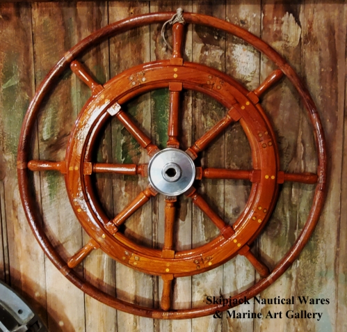 Vintage Edson Classic Teak Yacht Wheel with Teak Rim -- 34" diam.