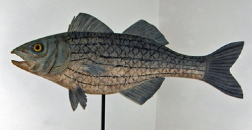 "Striped Bass" folk art carving by J & P Johnson -- length 60"