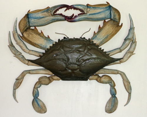 "Blue Crab" folk art carving by J & P Johnson -- length 42"
