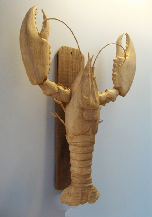 "White Lobster" folk art carving by J & P Johnson -- length 29"