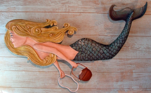 "Nantucket Mermaid" folk art carving by J & P Johnson -- length 60"