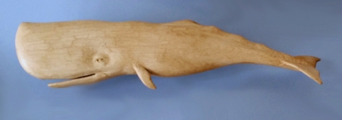 "Small Folky White Whale" folk art carving by J & P Johnson -- length 30"