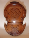 Carved Mahogany MKV Dive Helmet Wall Plaque, front view,15263