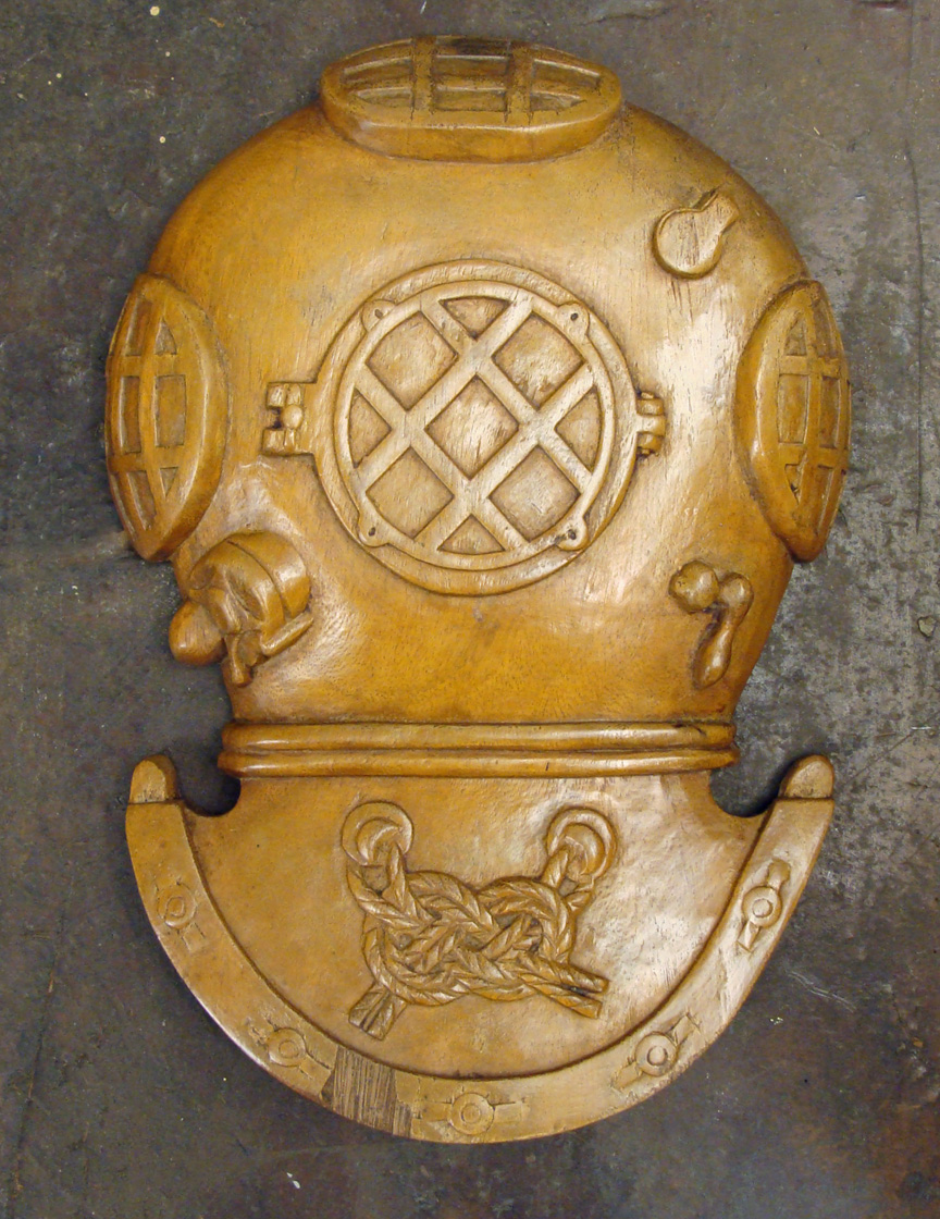 Carved Mahogany MKV Dive Helmet Wall Plaque