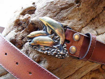Brass Leaping Dolphins Belt Buckle