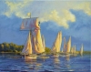 &quot;Oars and Sails: The Chesapeake Flotilla at Dawn, June 1814&quot; by Peter Rindlisbacher- Marine Art