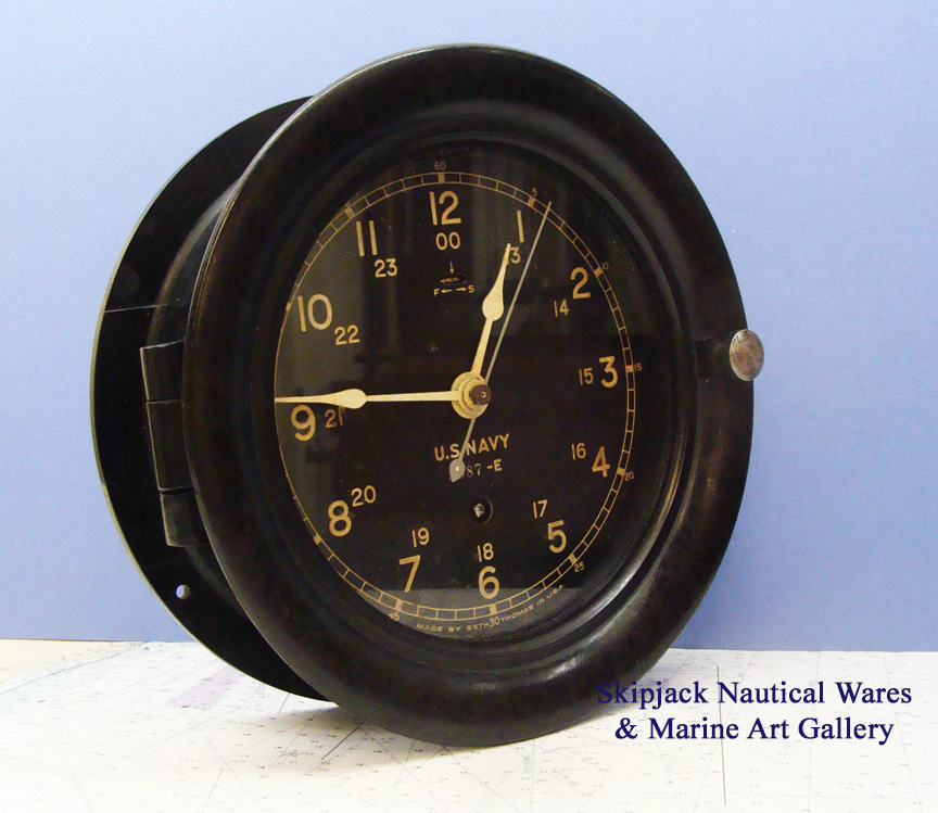 Early Seth Thomas U.S. Navy 12/24 Hour Engine Room Clock Skipjack