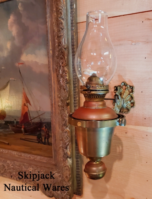 Rare Ship's Gimbal Cabin Lamp With Dolphin Mount