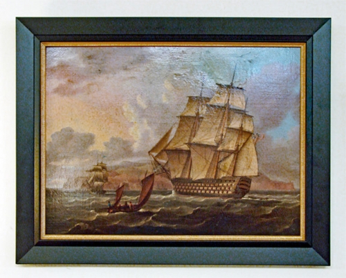 British Ship of the Line Sailing Off the Coast of Saint Helena,  Attributed to Thomas Buttersworth