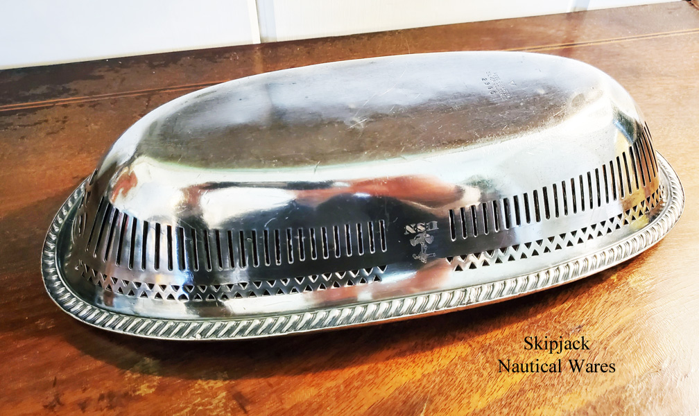 WWII US Navy Reed & Barton Silver Soldered Bread Tray: Skipjack