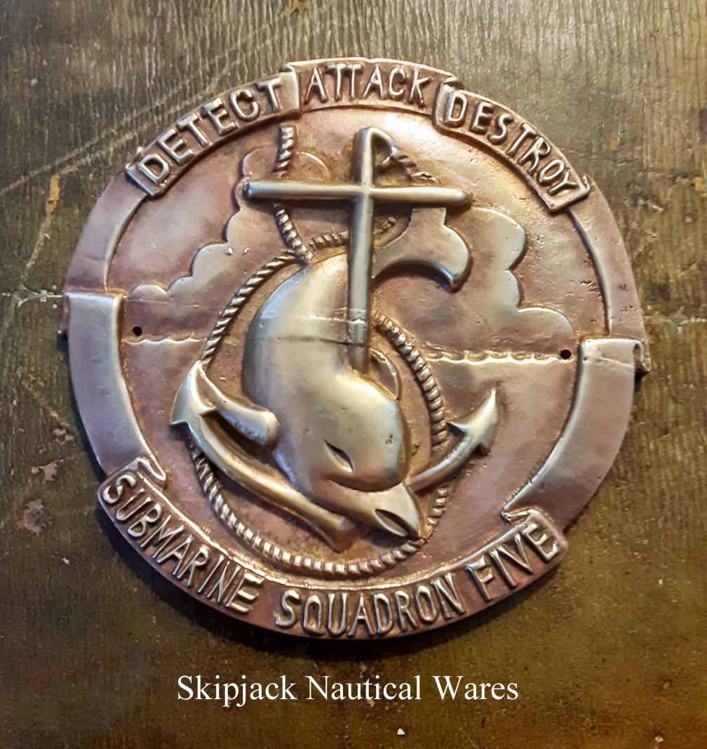 Vietnam Era 1960's US Navy Submarine Squadron Five Brass Plaque: Skipjack  Nautical Wares