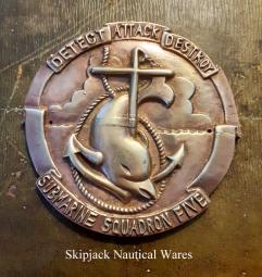 Vietnam Era 1960's US Navy Submarine Squadron Five Brass Plaque