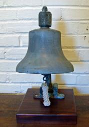 WWII Era US Navy Bell on Wood Stand -- 9.5" diam.